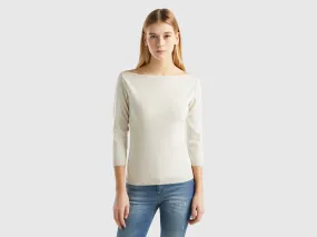 100% cotton boat neck sweater - Beige | Benetton