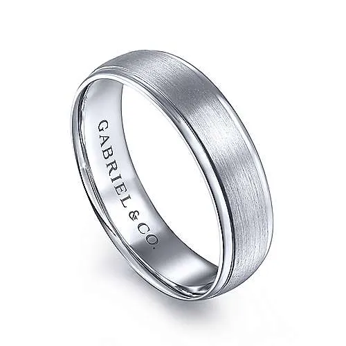 14K White Gold 6mm - Rounded Satin Polished Edge Men's Wedding Band