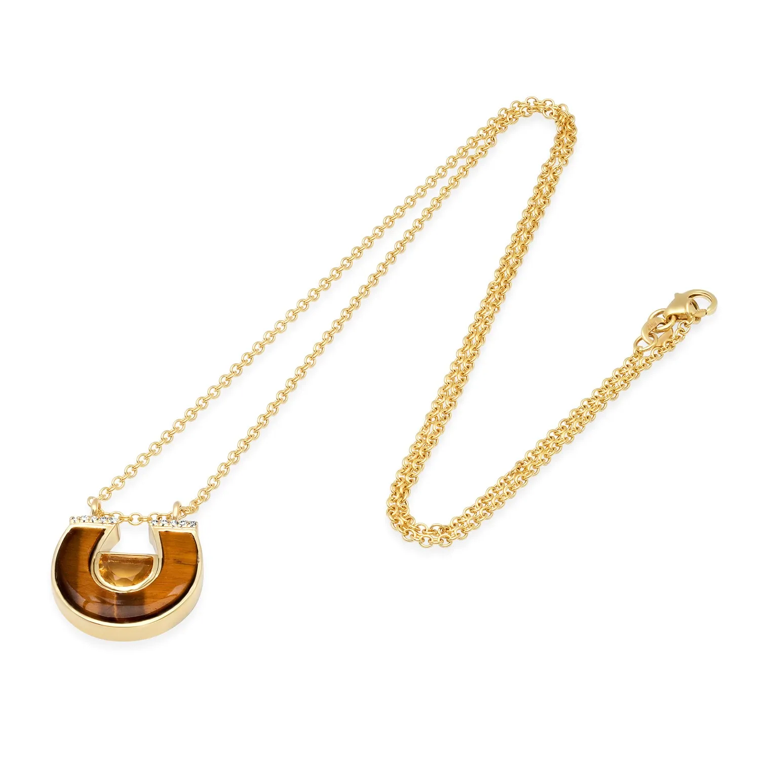 14K YG Citrine, Tiger's Eye and Diamond Horseshoe Necklace