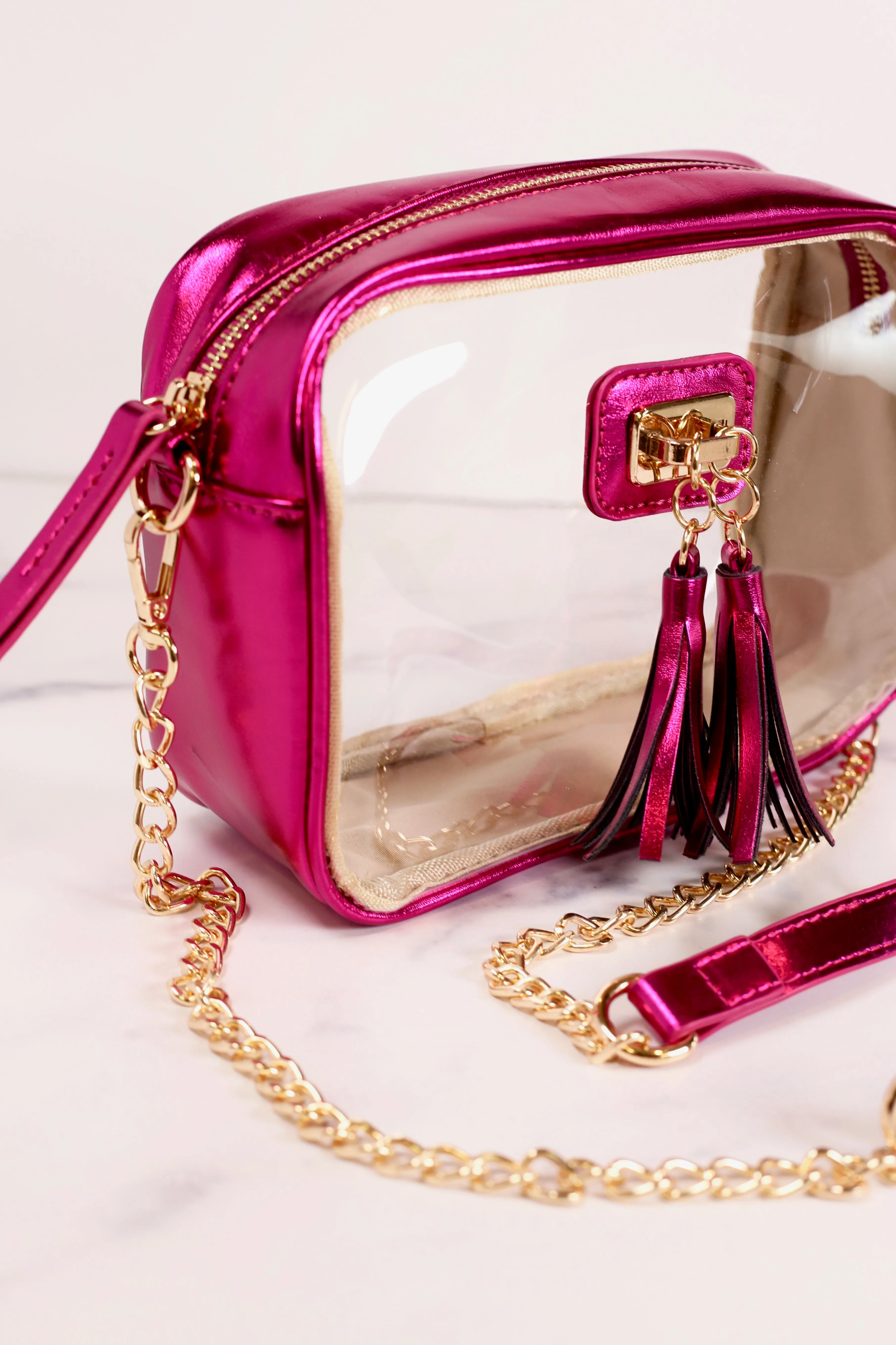 Addison Clear Crossbody Metallic Fuchsia