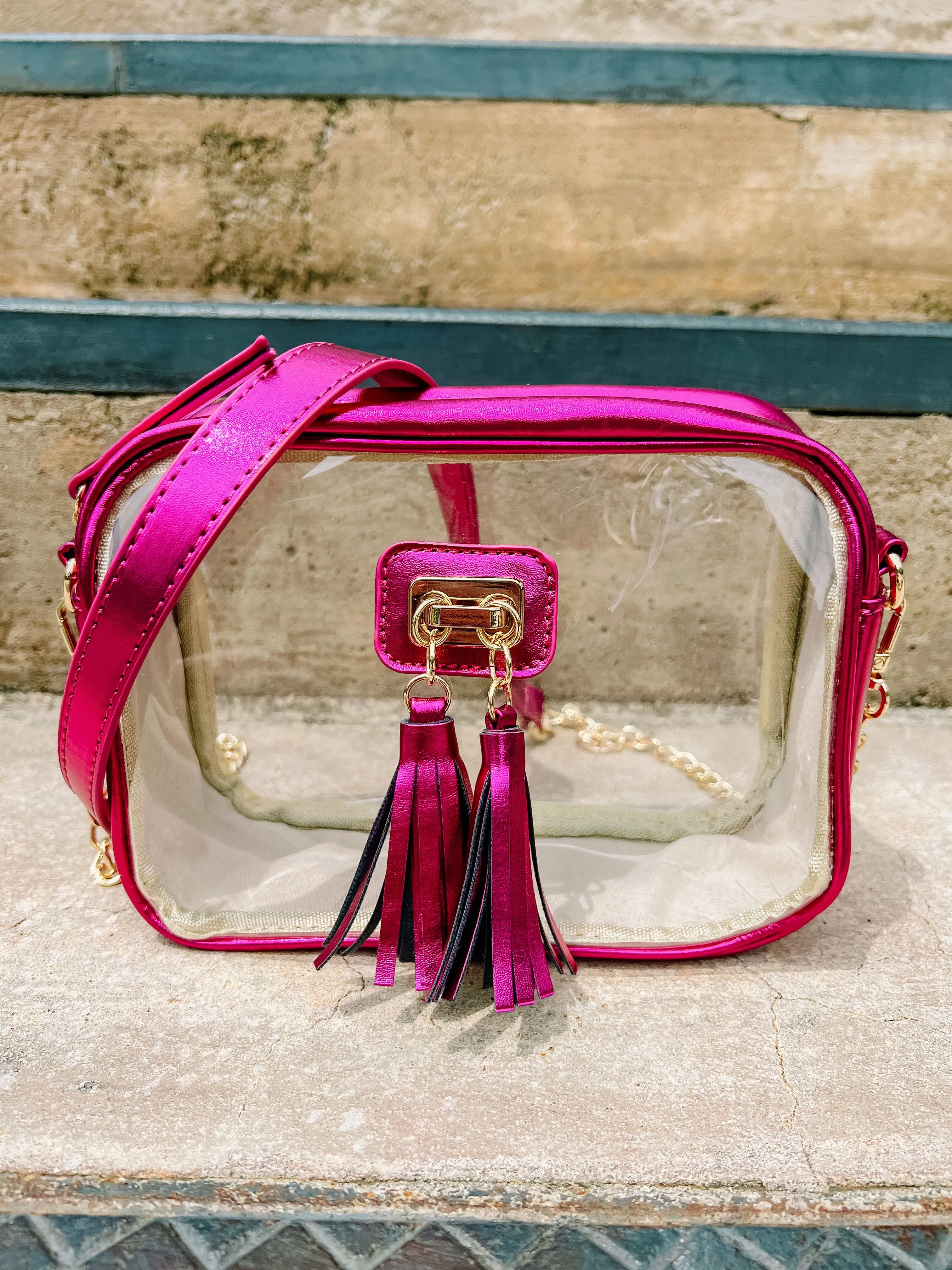 Addison Clear Crossbody Metallic Fuchsia