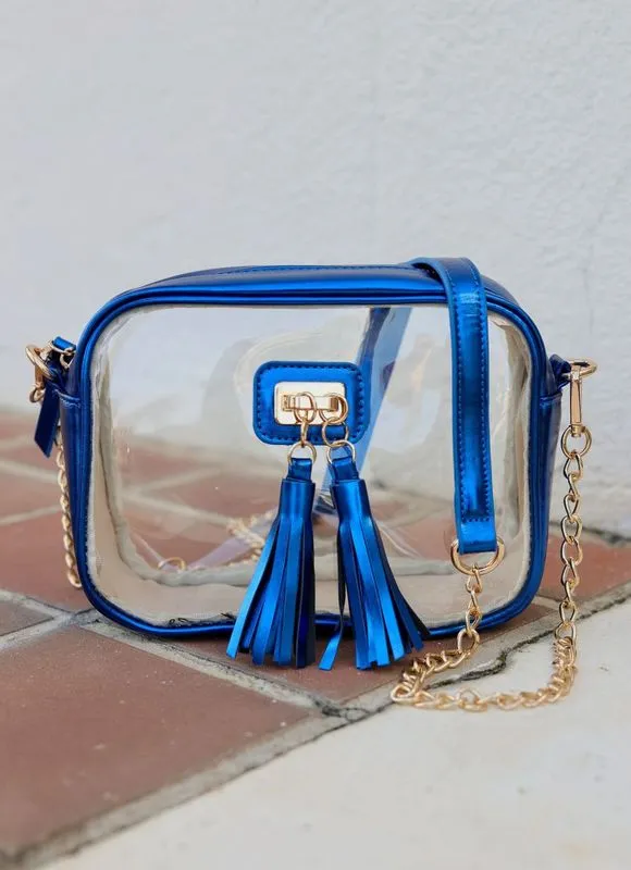 Addison Clear Crossbody Metallic Royal