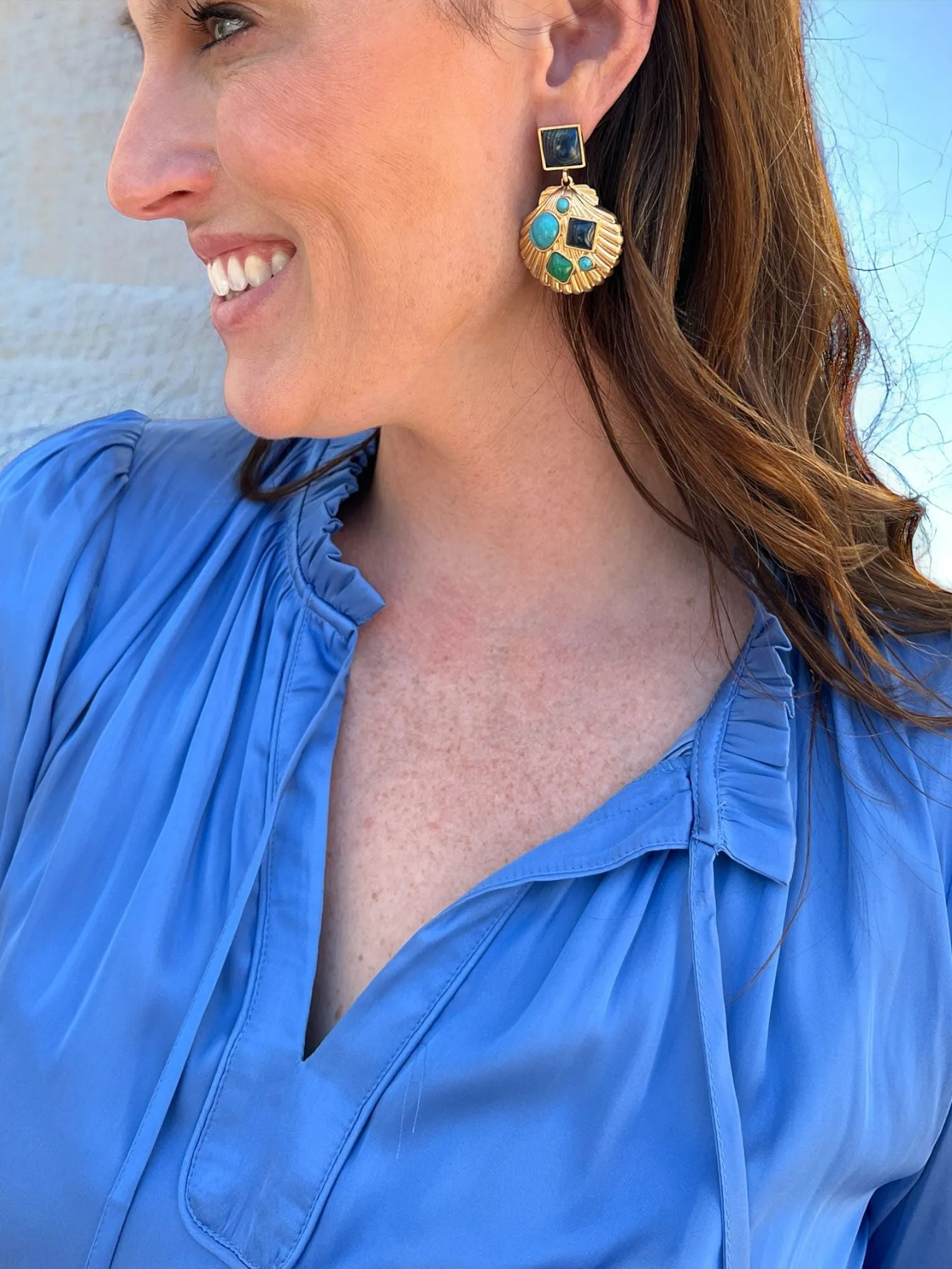 Anna Maria Stone Seashell Earring TURQUOISE