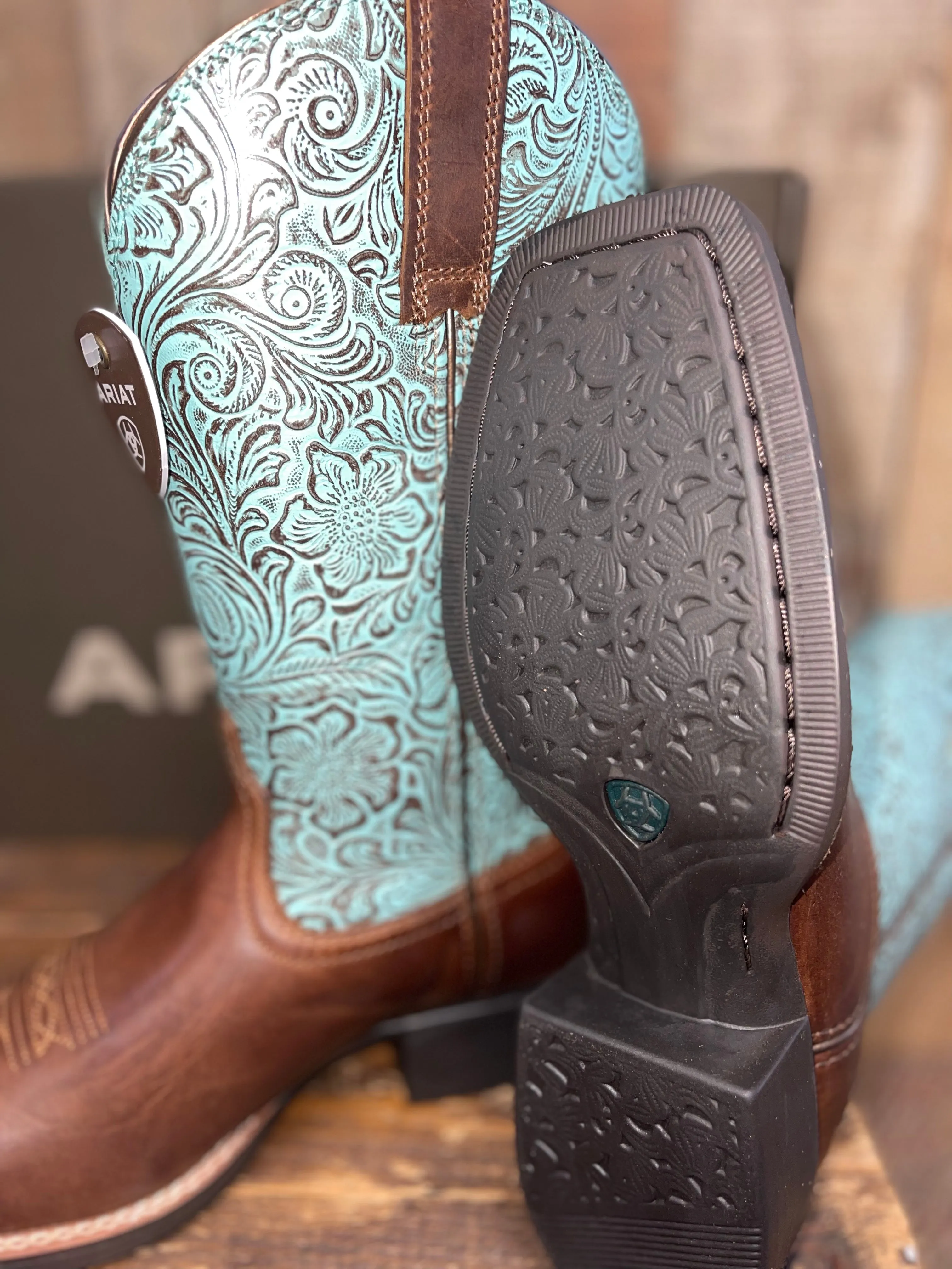 Ariat Ladies Round Up Turquoise Embossed Western Boot -10042534