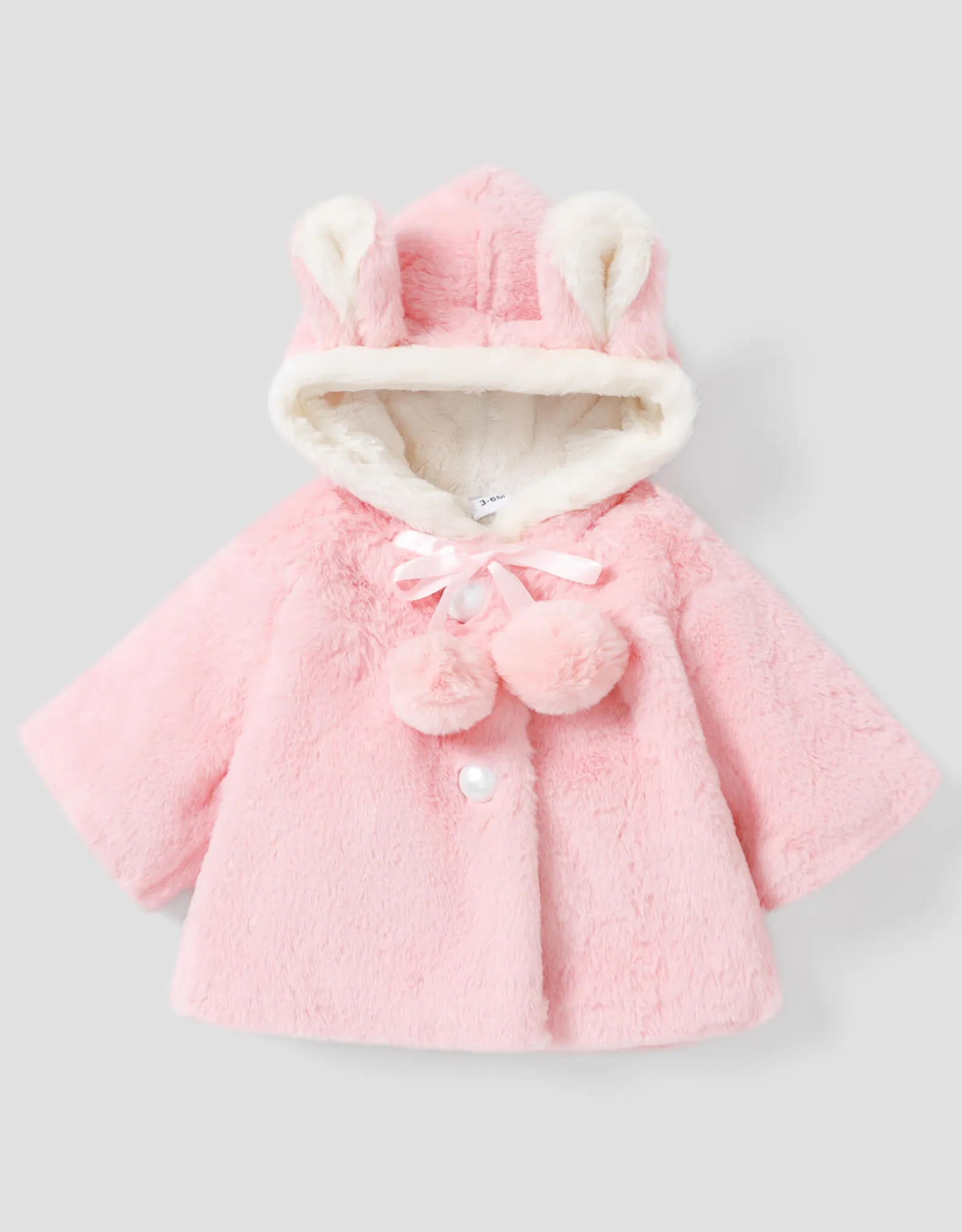   Baby Rabbit Ear Pompom Hooded Coat