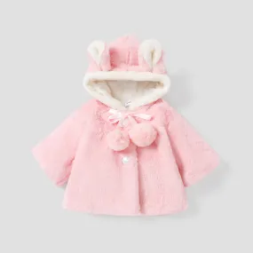   Baby Rabbit Ear Pompom Hooded Coat