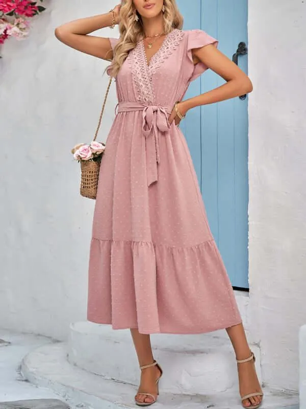 Belted Short Sleeve Maxi Dress