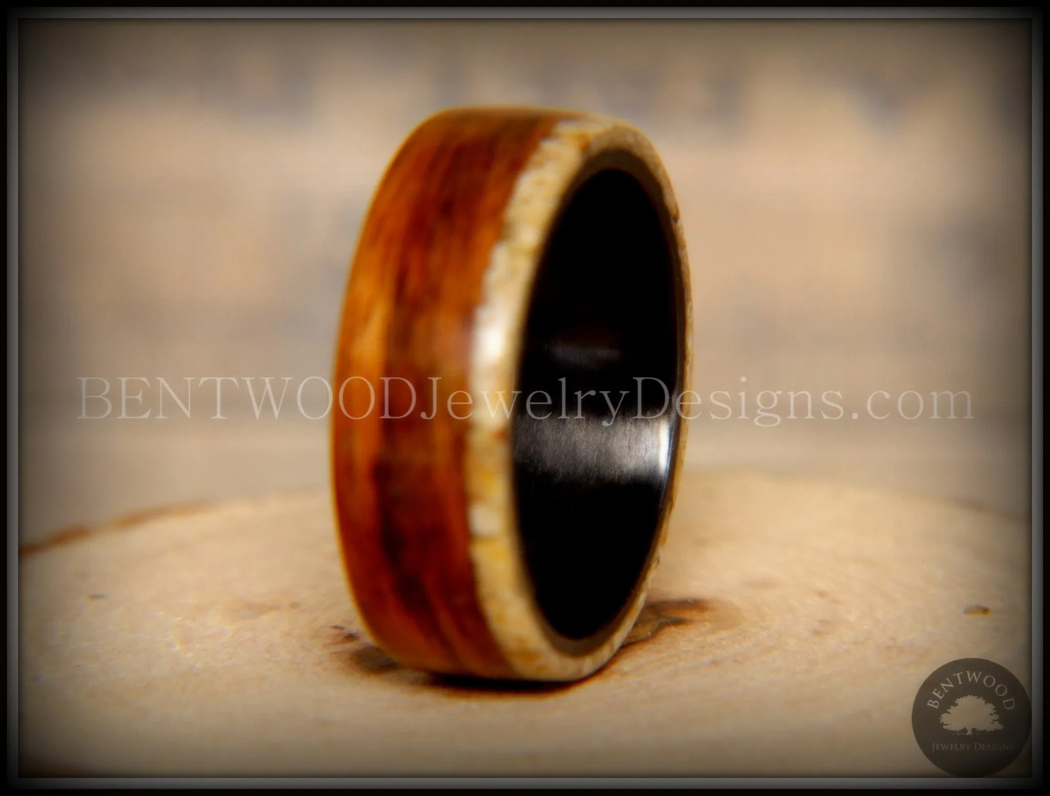 Bentwood Ring - Beaches Edge Rosewood Sand Inlay Carbon Fiber Core