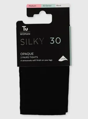 Buy Black Silky 30 Denier Opaque Tights 2 Pack S | Tights | Tu