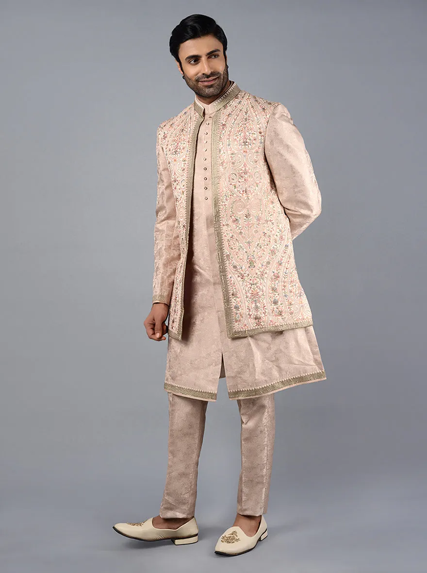 Champagne Pink Embroidered Regular Fit Indowestern | TULA