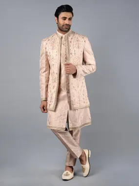 Champagne Pink Embroidered Regular Fit Indowestern | TULA