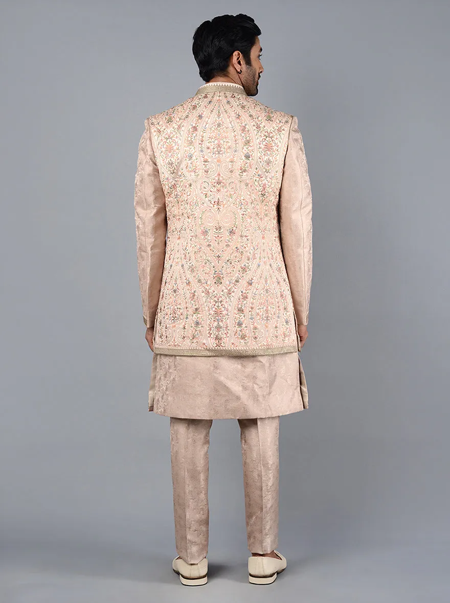 Champagne Pink Embroidered Regular Fit Indowestern | TULA