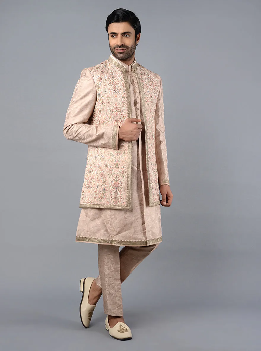 Champagne Pink Embroidered Regular Fit Indowestern | TULA