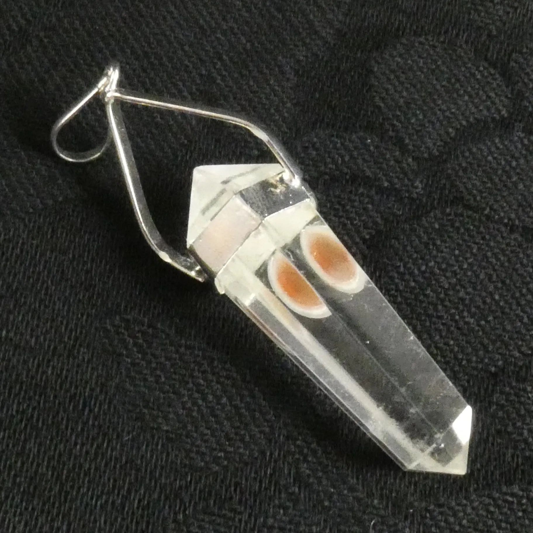 Clear Quartz & Carnelian Double Terminated Point Pendant