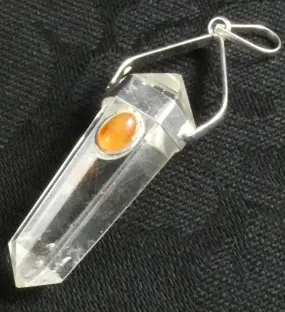 Clear Quartz & Carnelian Double Terminated Point Pendant