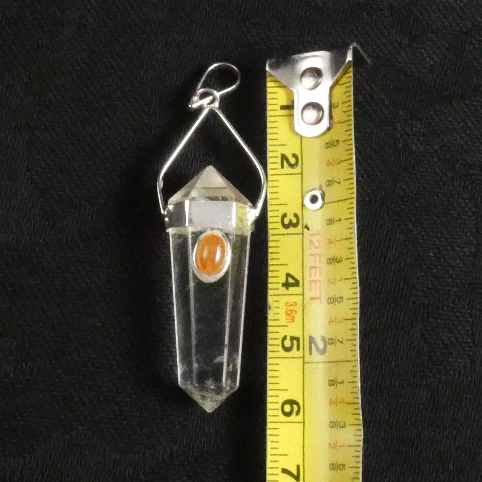 Clear Quartz & Carnelian Double Terminated Point Pendant