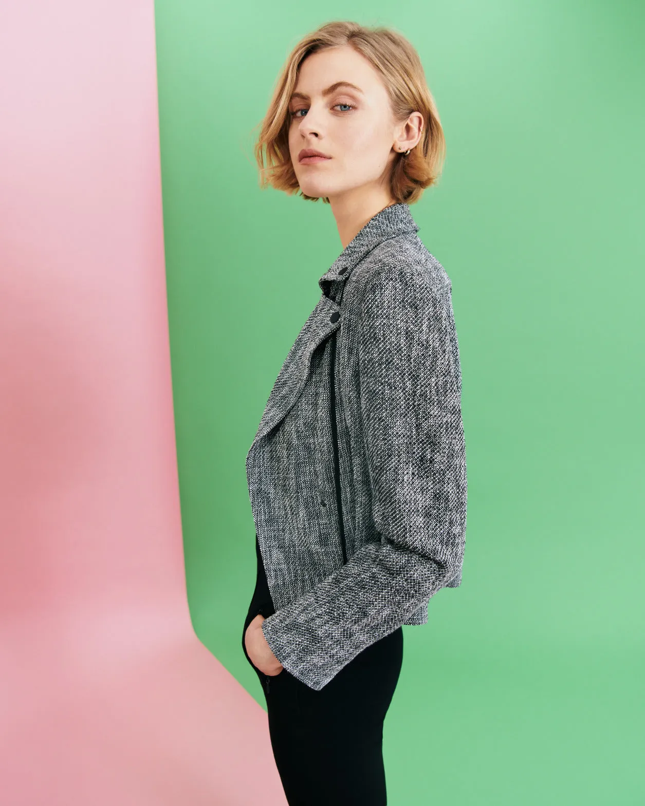 Cotton Stretch Tweed Jacket