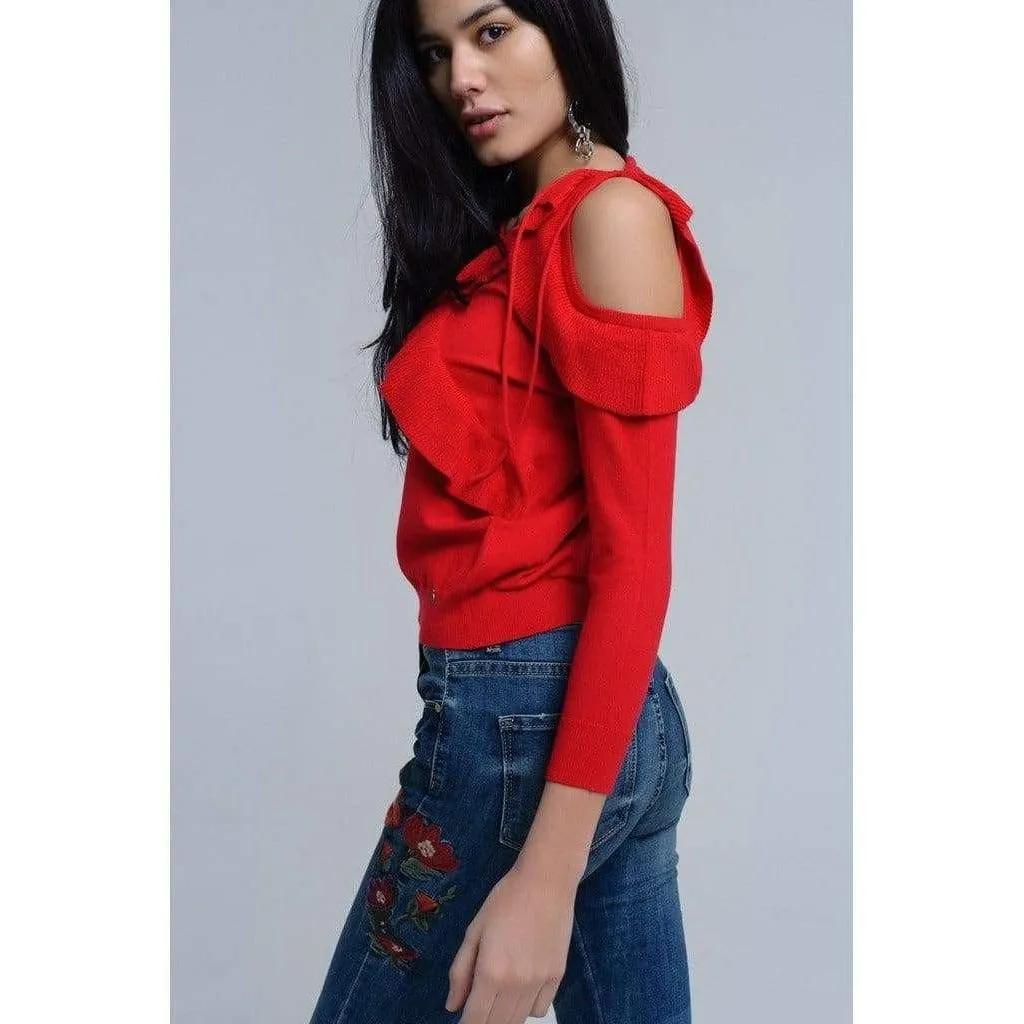 Desiree Red Ruffle Sweater