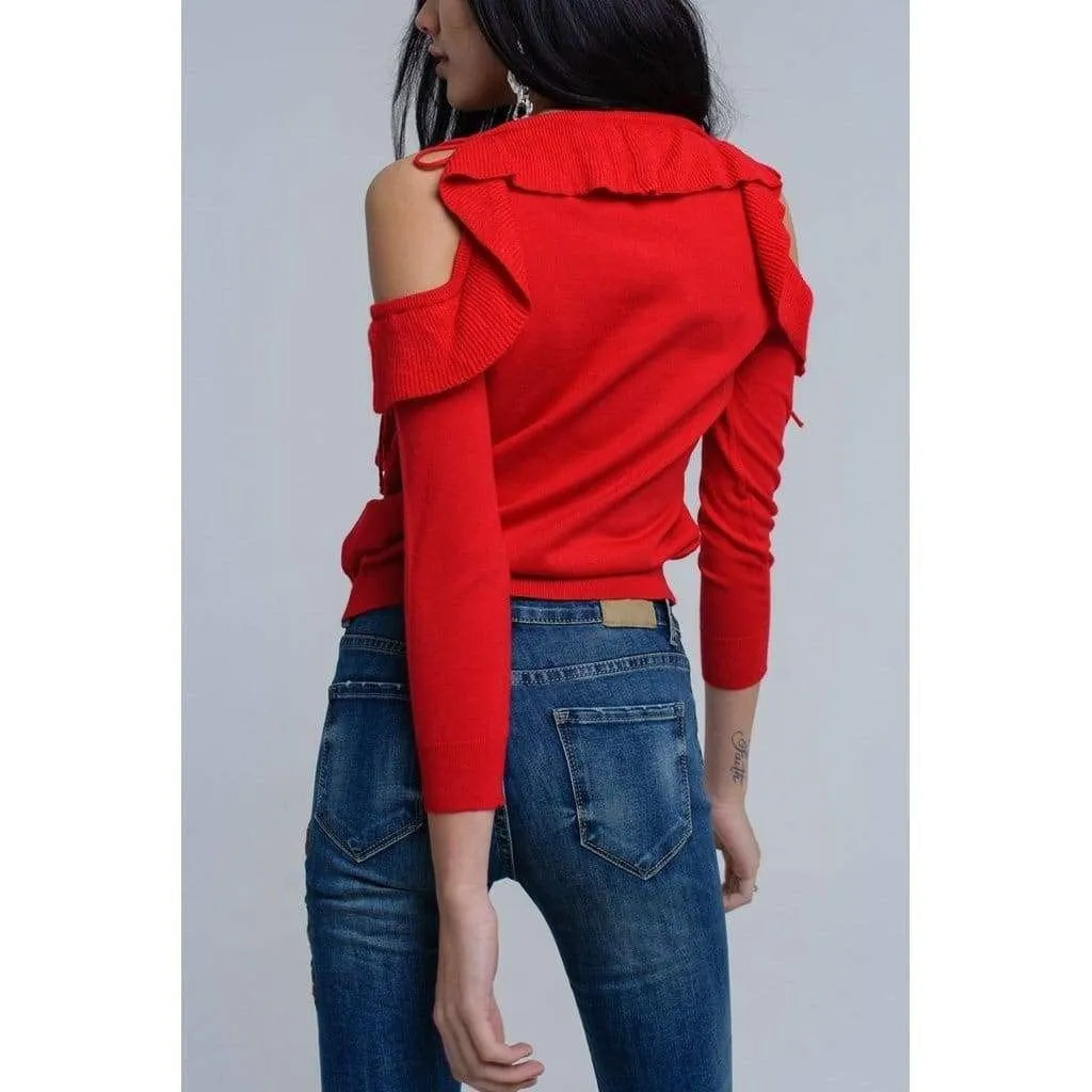 Desiree Red Ruffle Sweater