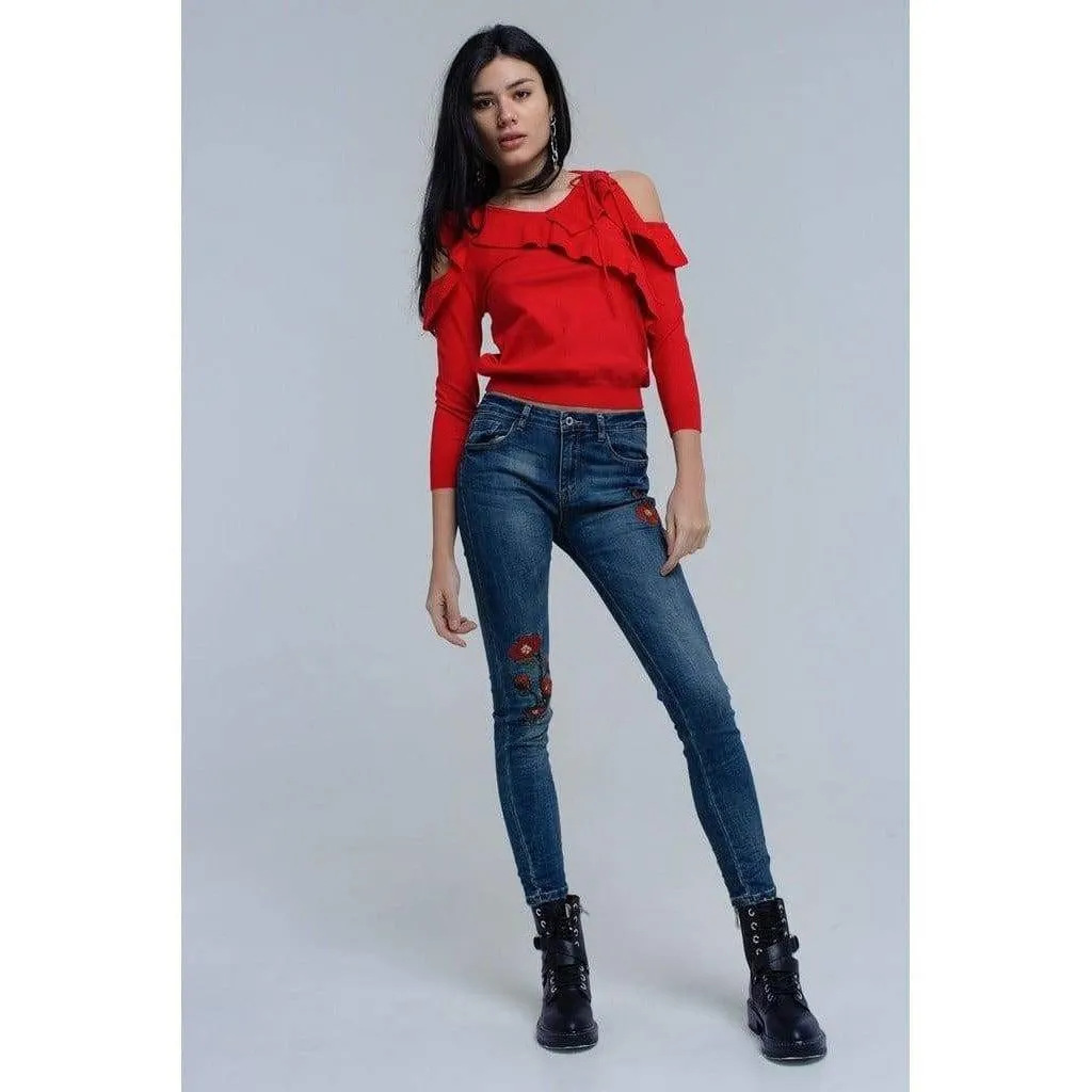 Desiree Red Ruffle Sweater