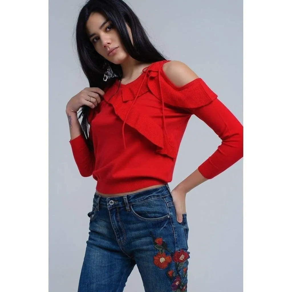 Desiree Red Ruffle Sweater