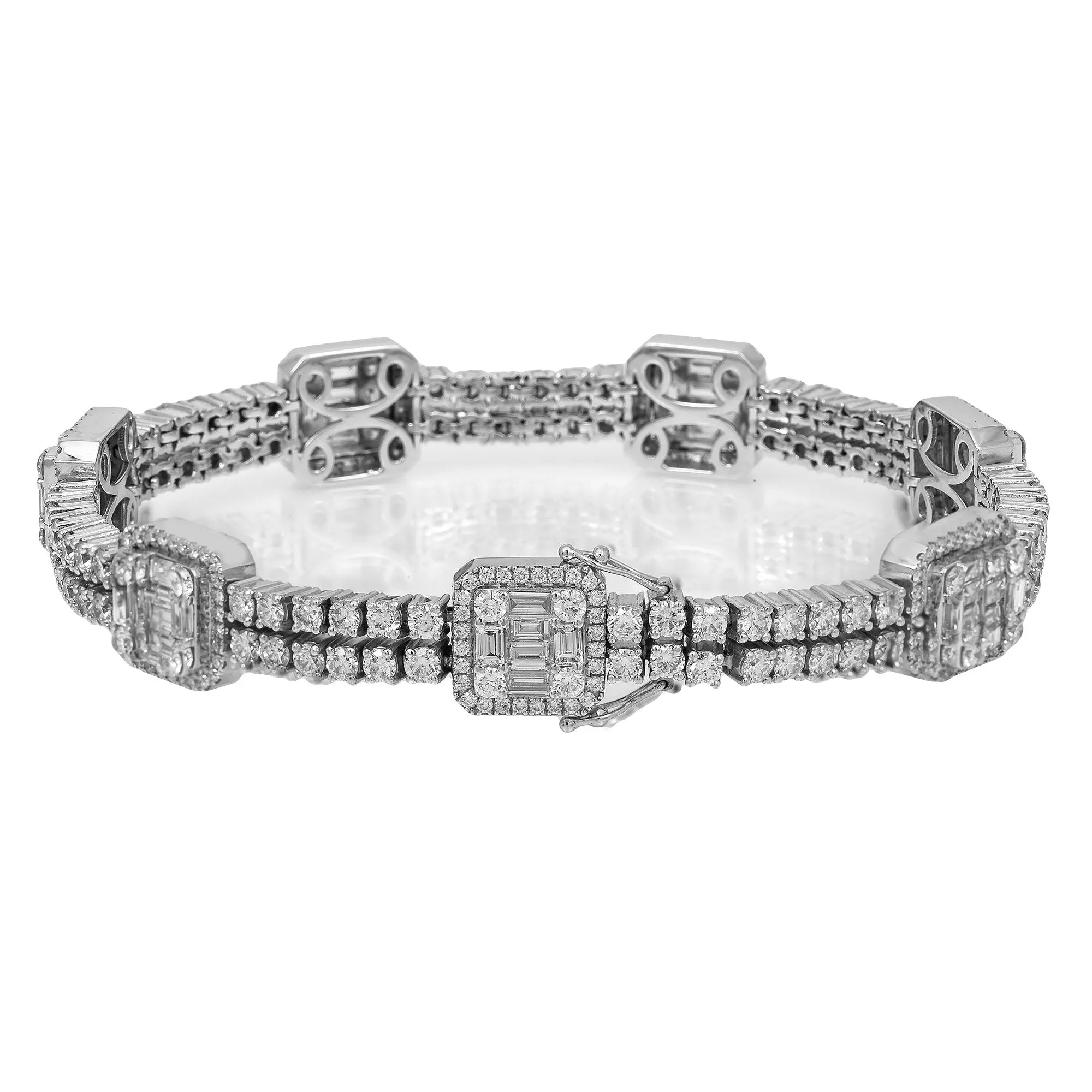 Fancy 14K White Gold Men's Bracelet With 10.50 CT Round and Baguette Diamonds