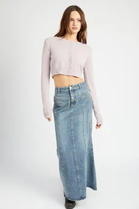 FLUTED DENIM MAXI SKIRT