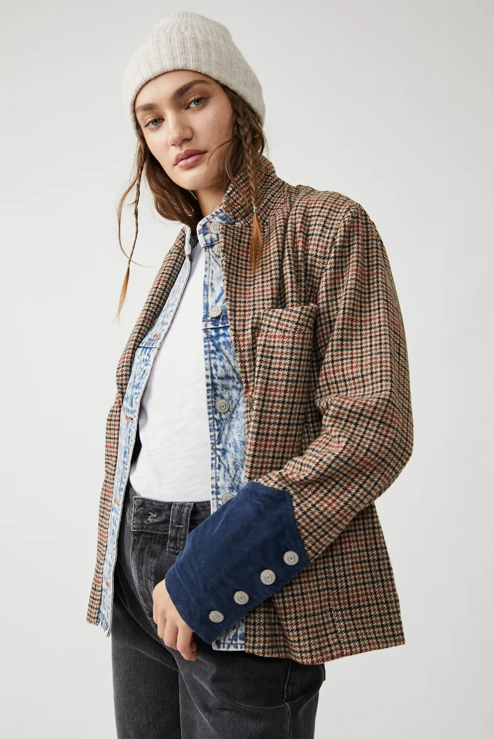 Free People Rancher Houndstooth and Denim Blazer combo