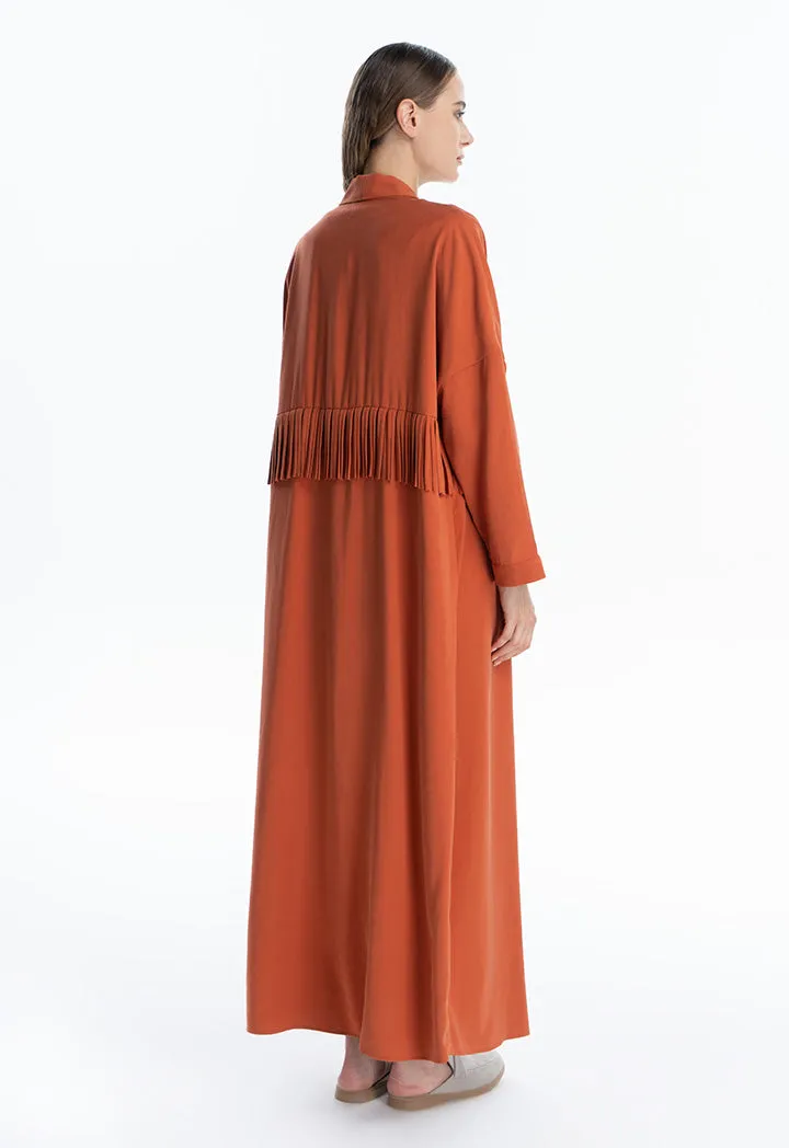 Fringed Middle Solid Maxi Open Abaya