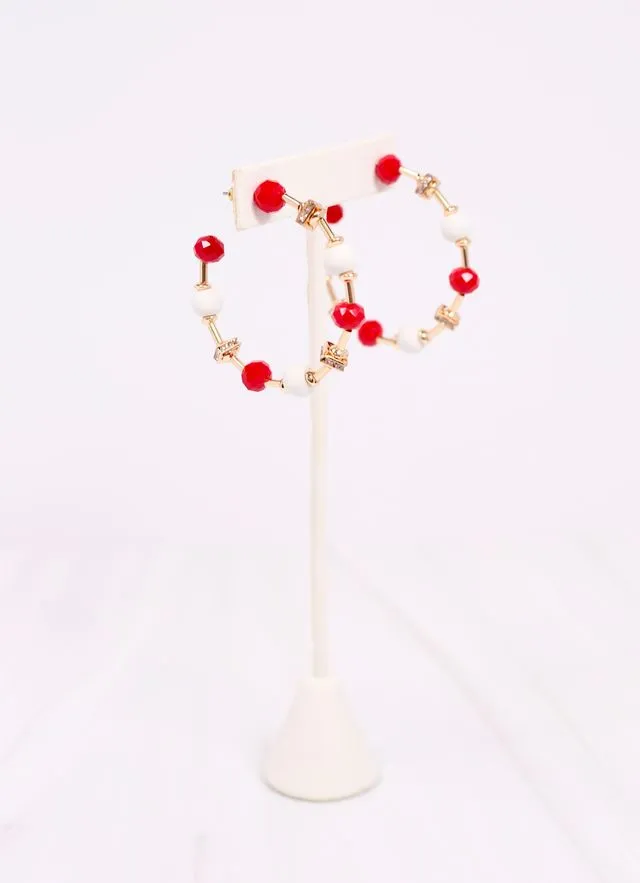 Gerald Beaded Hoop Earring RED WHITE