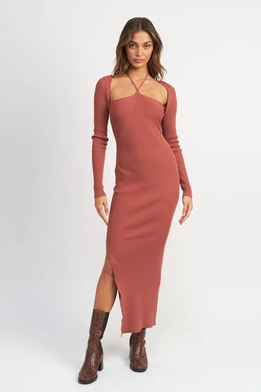 HALTER NECK MAXI DRESS WITH SLIT