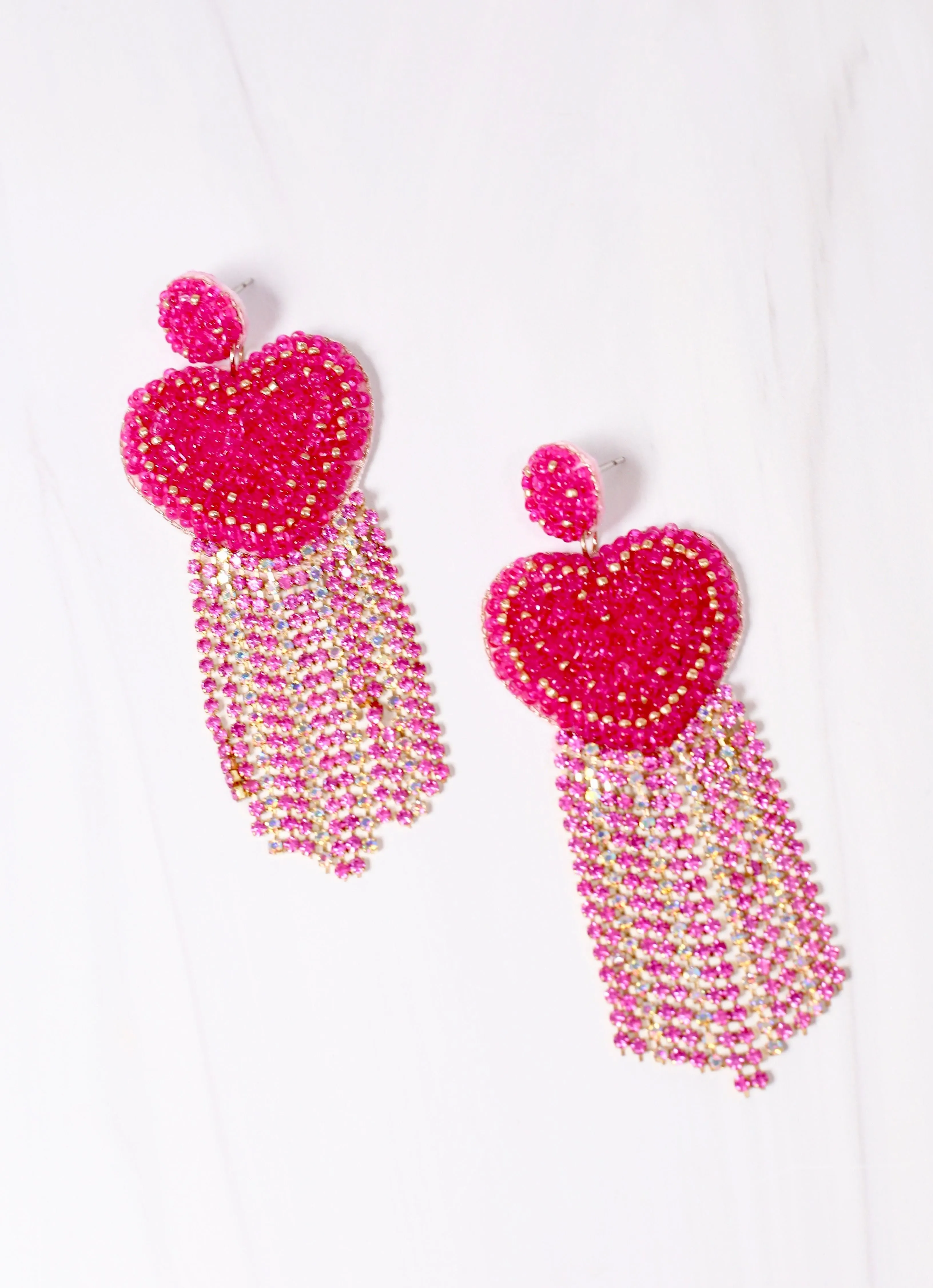 Hearts Afire Fringe Earring FUCHSIA