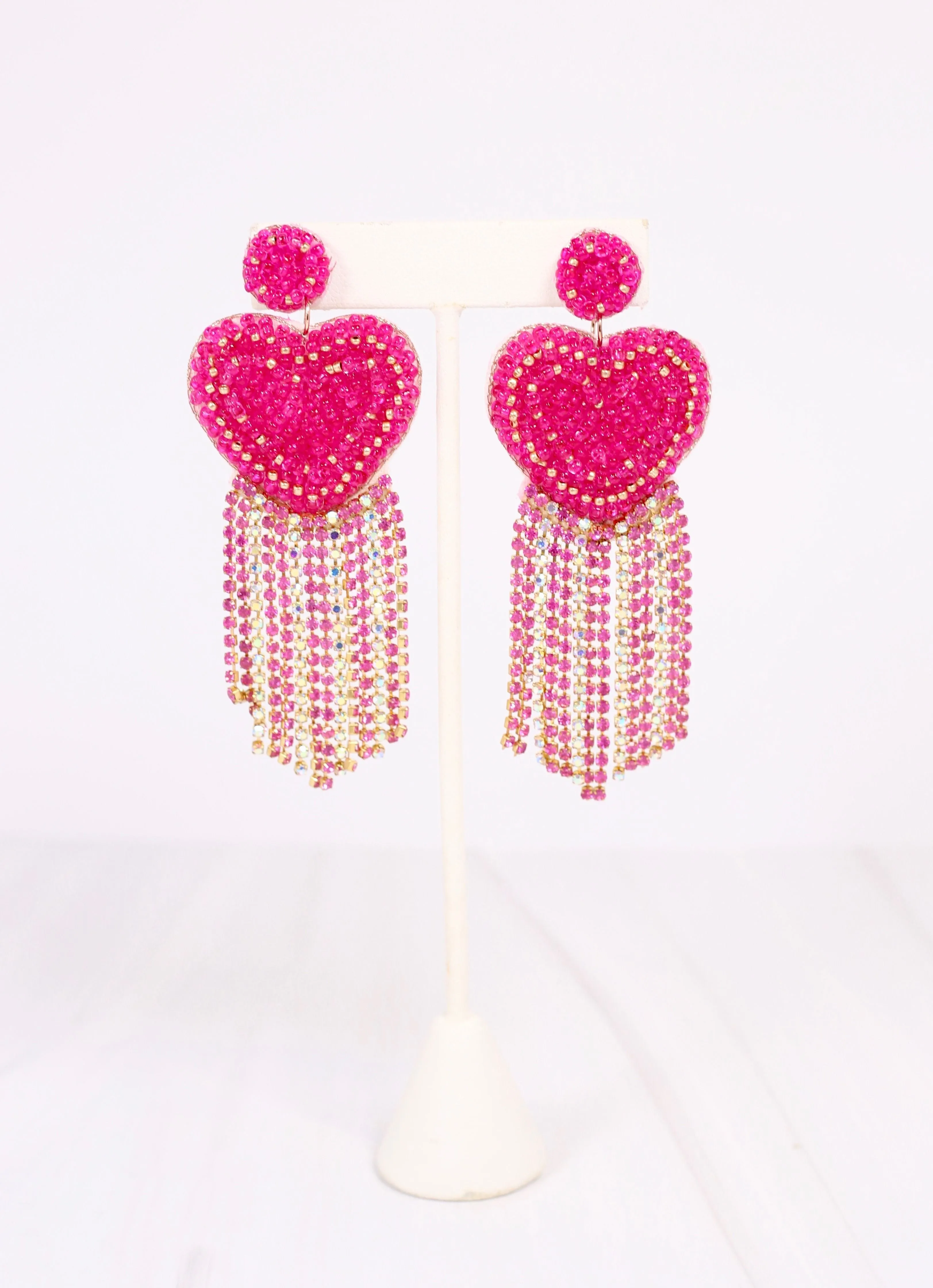 Hearts Afire Fringe Earring FUCHSIA