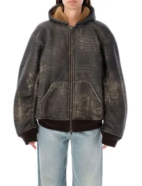 HOODED SHEARLING BOMBER