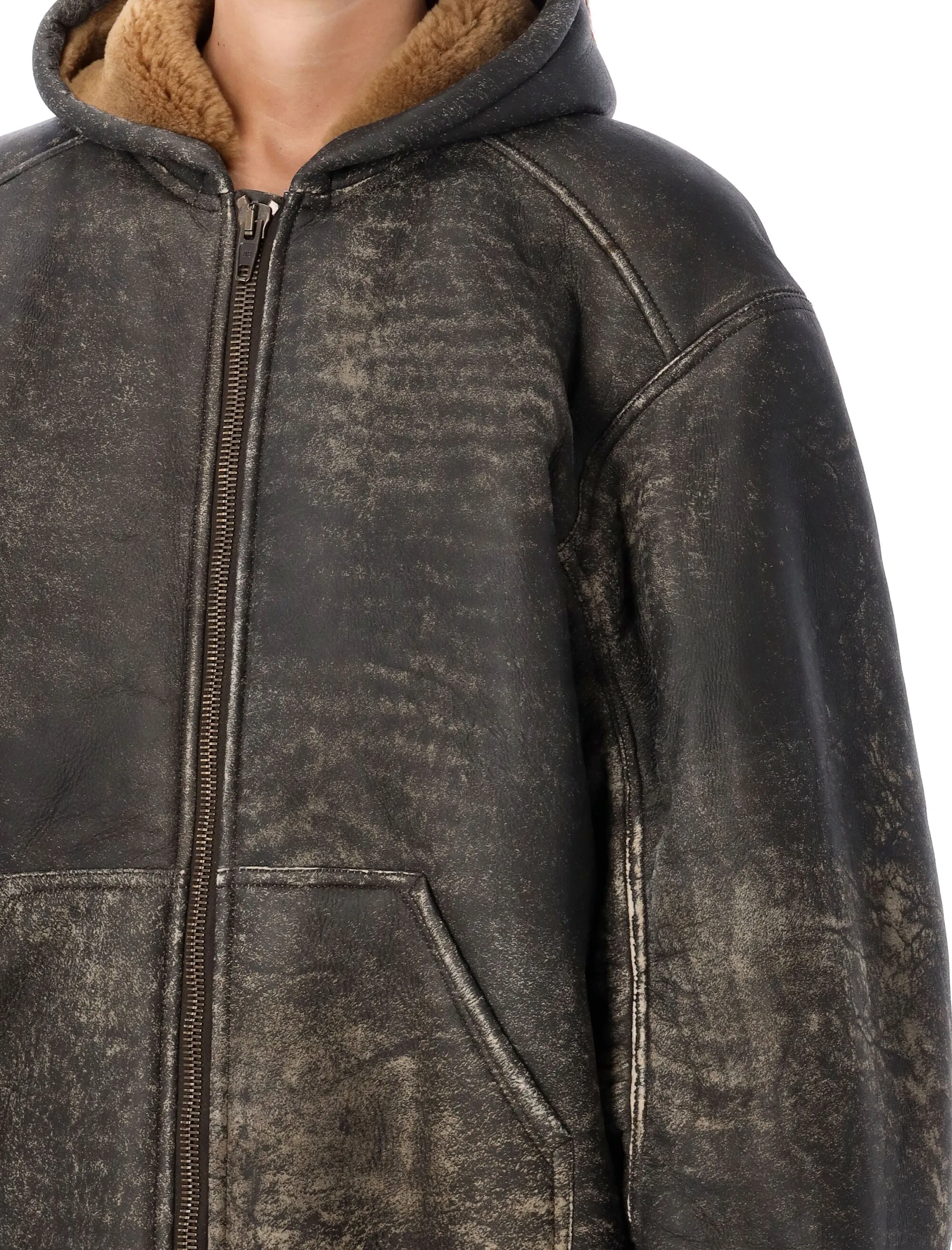 HOODED SHEARLING BOMBER