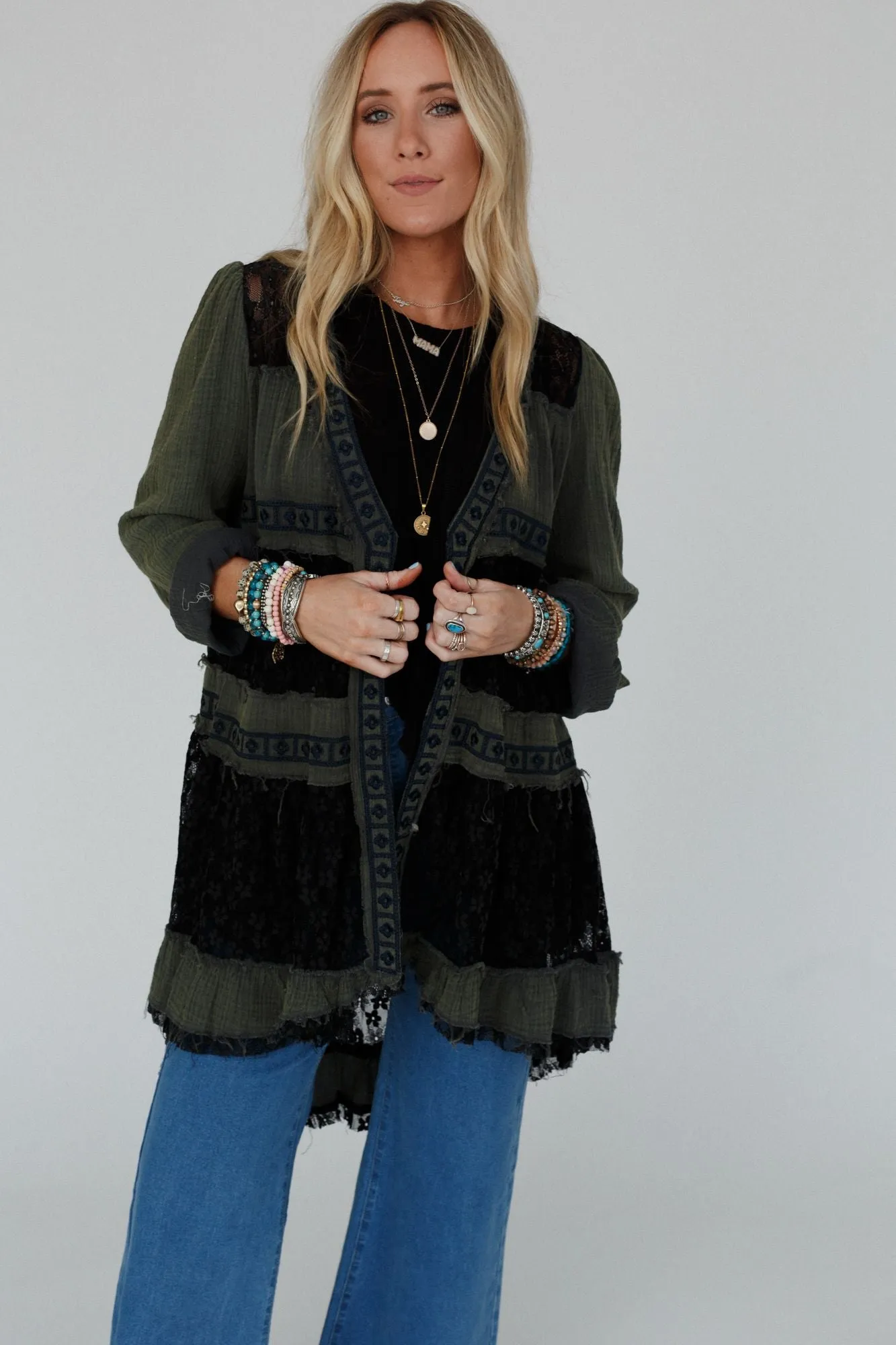 Lace Talk About It Duster Kimono - Charcoal