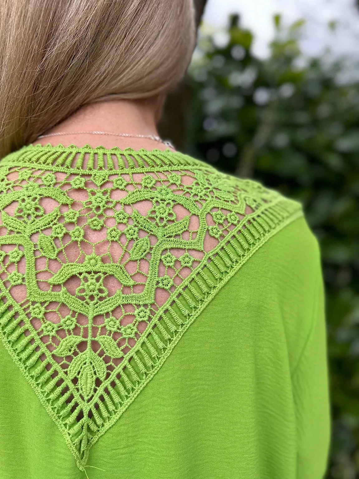 Lime Crochet Back Detail Crepe Top Holly