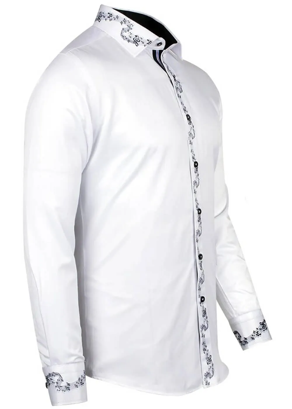 Makrom Men's Music Notes Shirt White