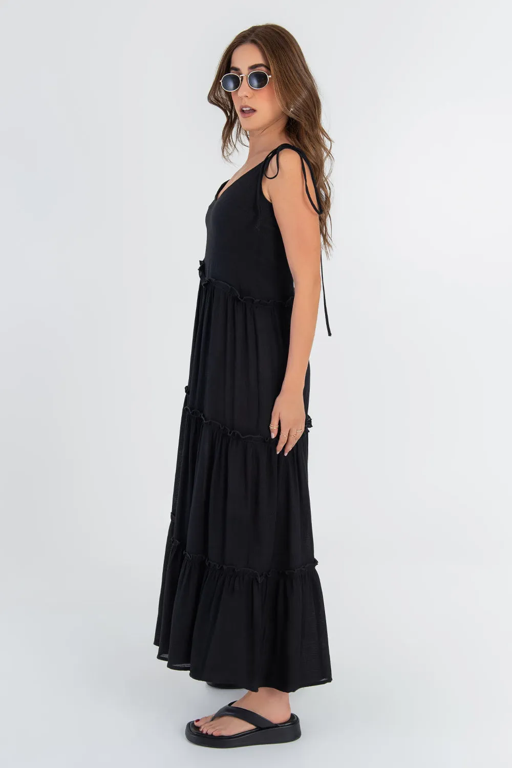 Maxi vestido tirantes con nudo capas olanes