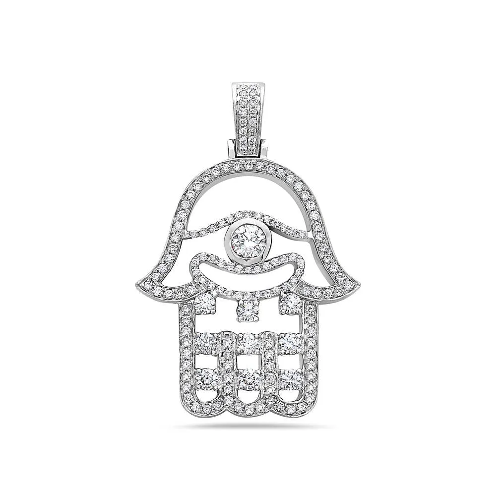 Men's 14K White Gold Hamsa Pendant with 2.02 CT Diamonds