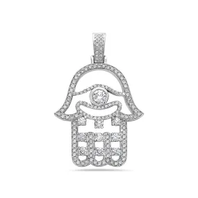 Men's 14K White Gold Hamsa Pendant with 2.02 CT Diamonds