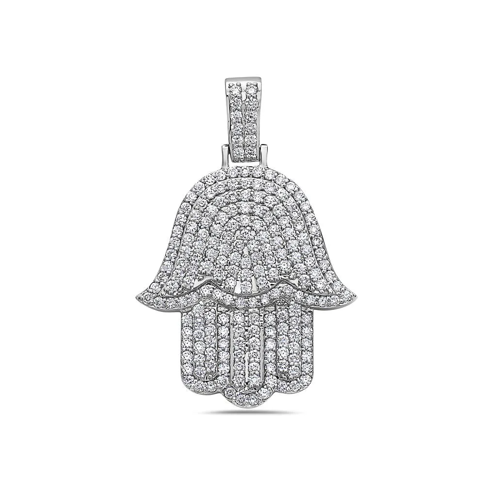 Men's 14K White Gold Hamsa Pendant with 2.95 CT Diamonds