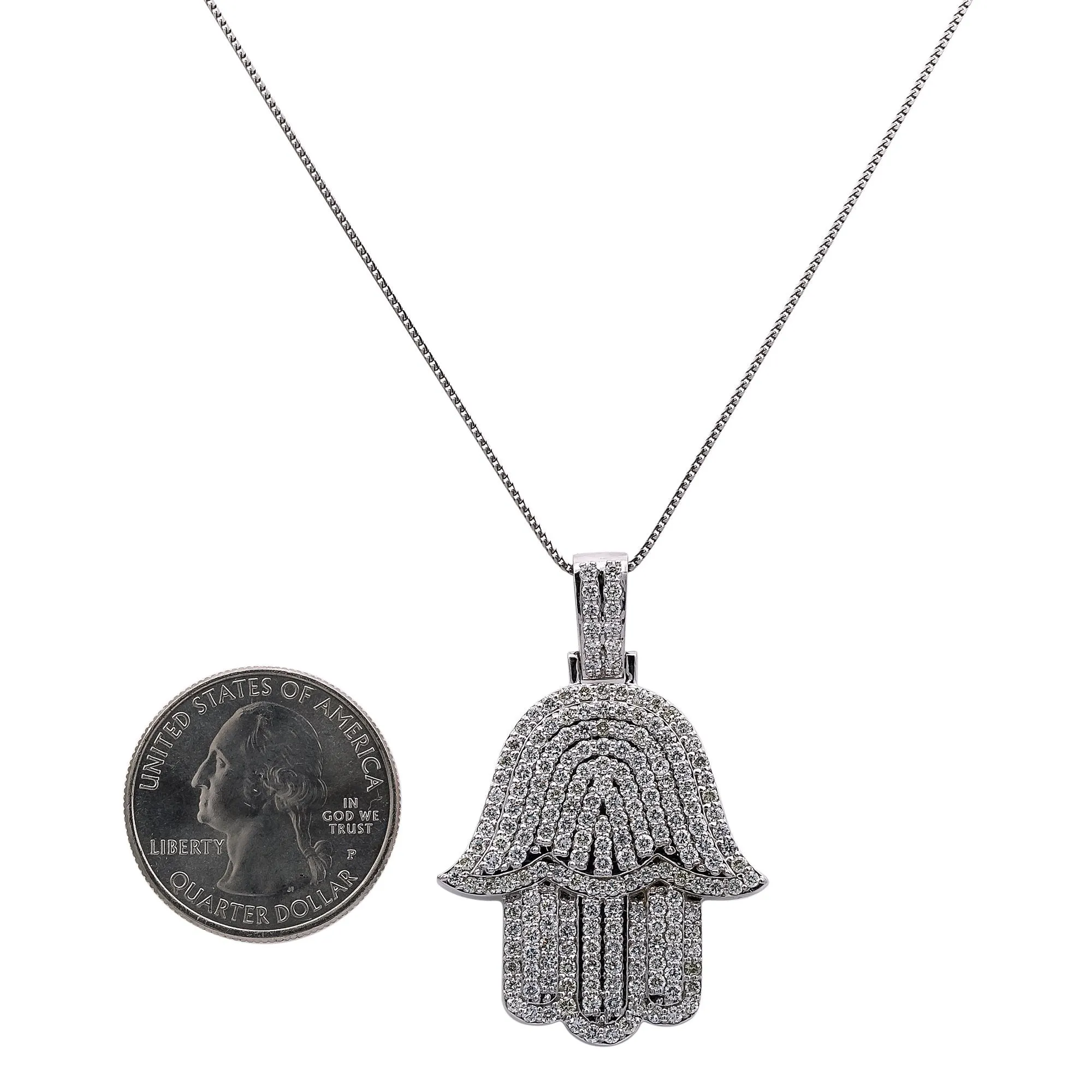 Men's 14K White Gold Hamsa Pendant with 2.95 CT Diamonds