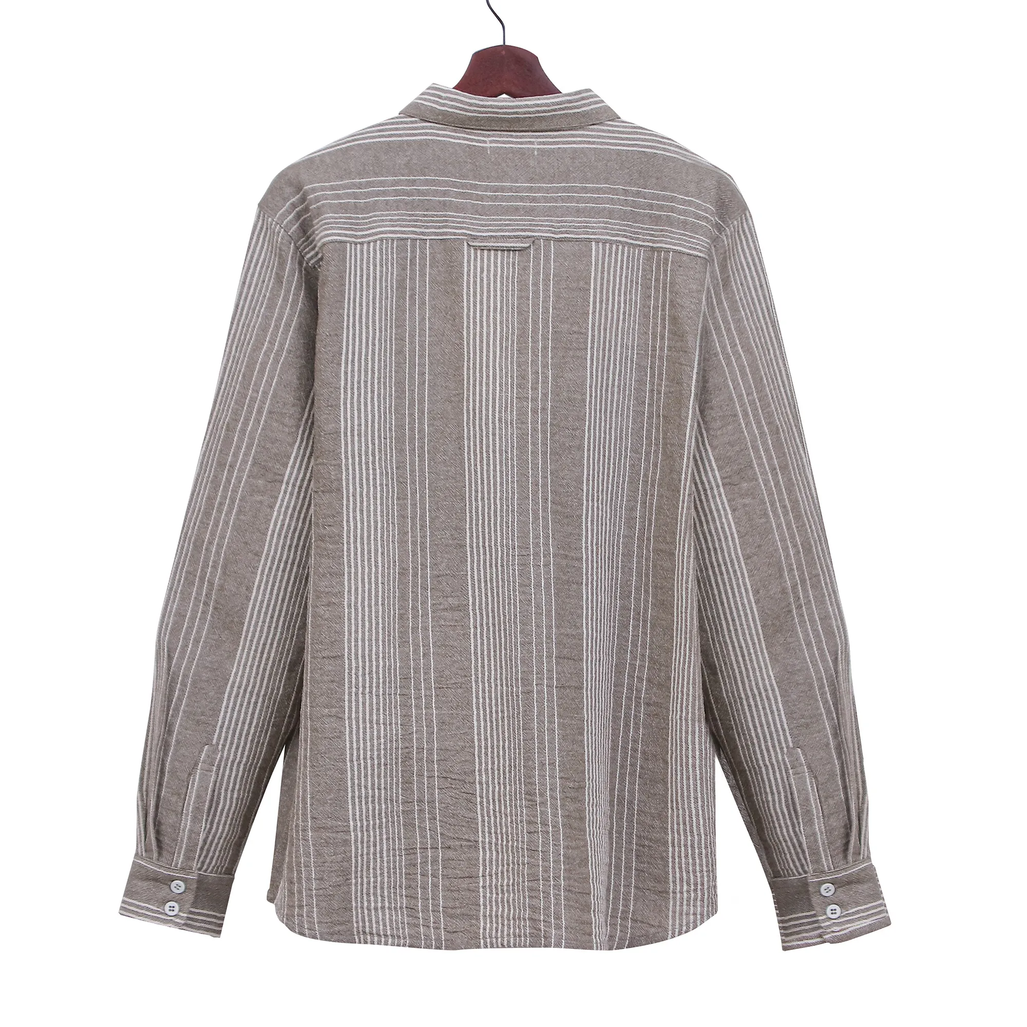 Men's Striped Carob Brown and White Cotton Collared Shirt, 