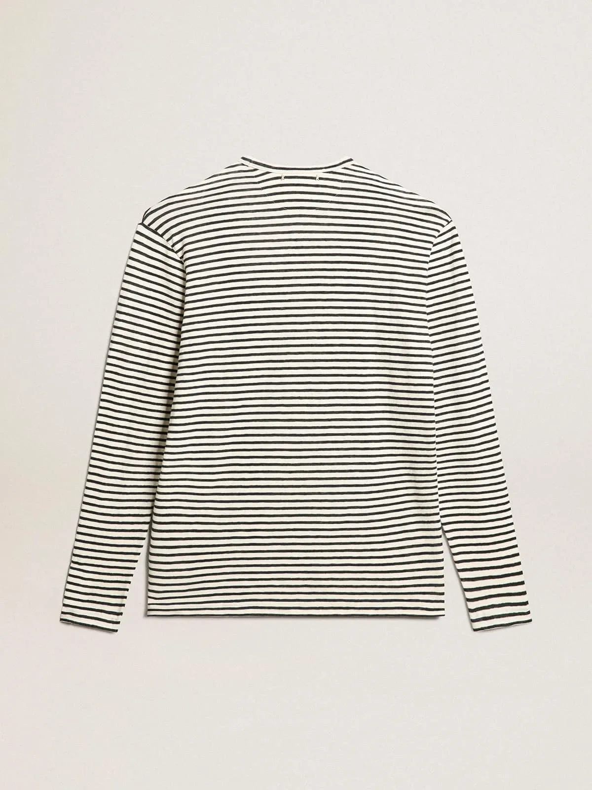 Men's T-shirt with white and blue stripes and embroidery on the front