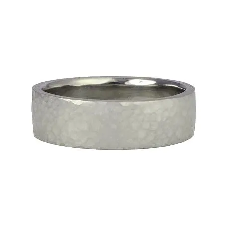 Men's White Gold Straight Edge Hammered band