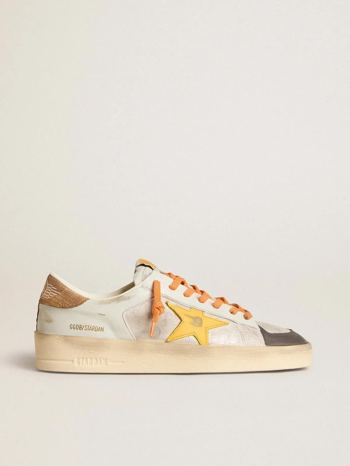 Men's white Stardan with ocher leather star and nubuck inserts