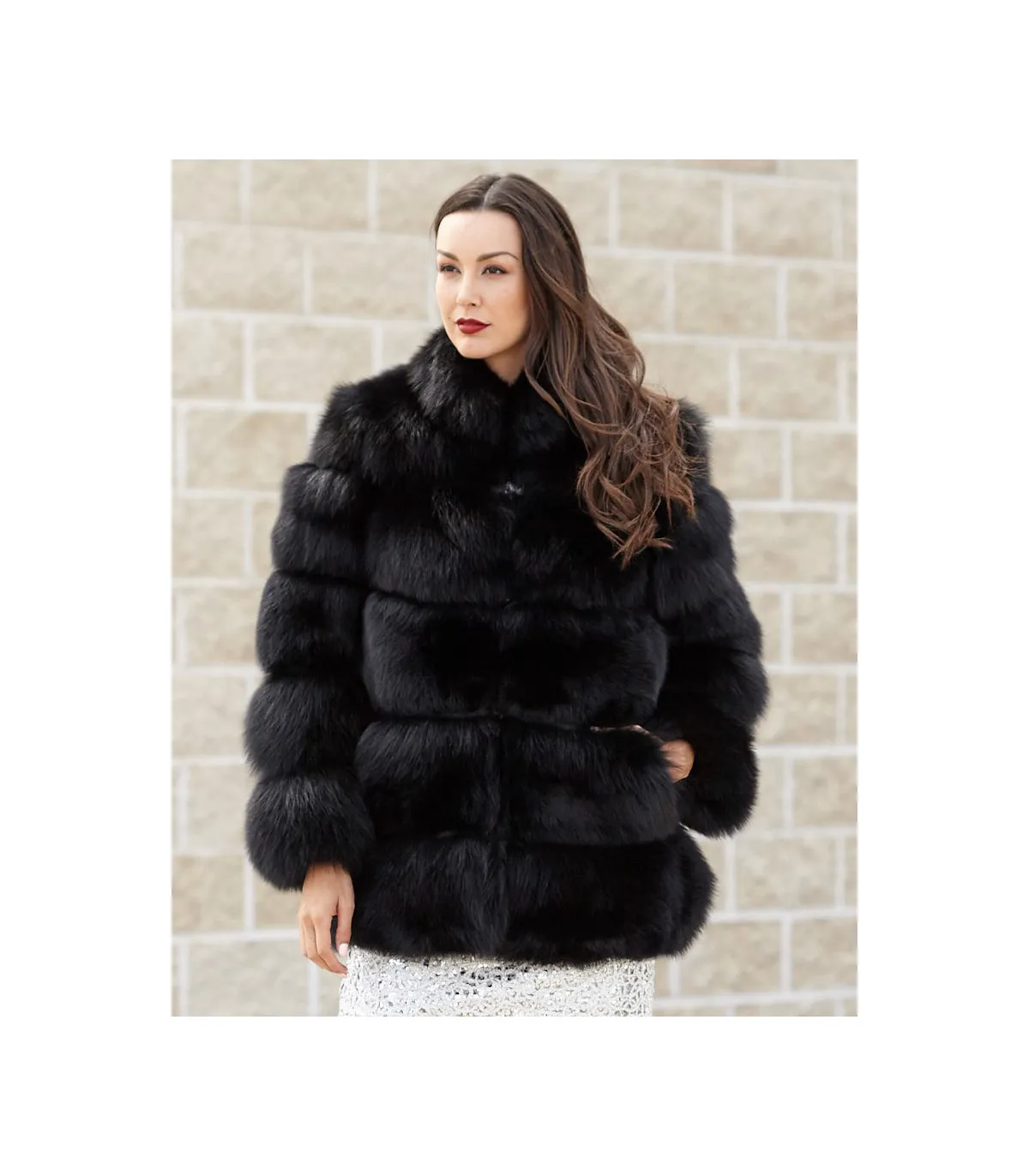 Mira Tiered Black Fox Fur Coat: FurHatWorld.com