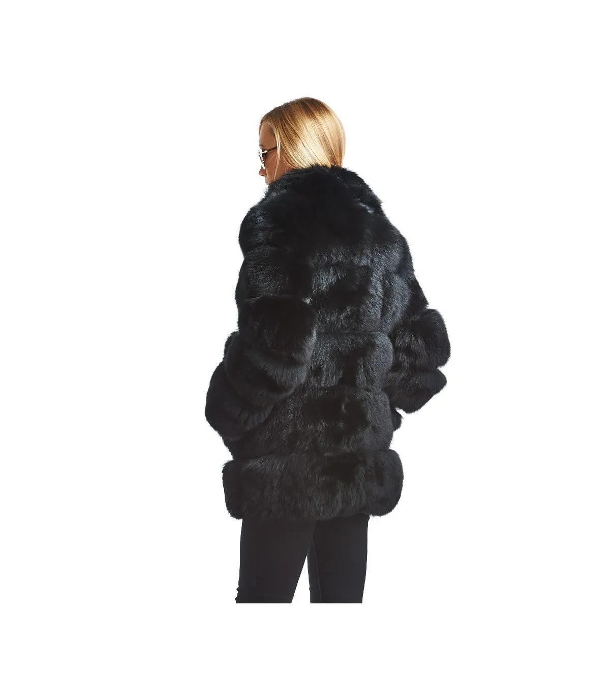 Mira Tiered Black Fox Fur Coat: FurHatWorld.com