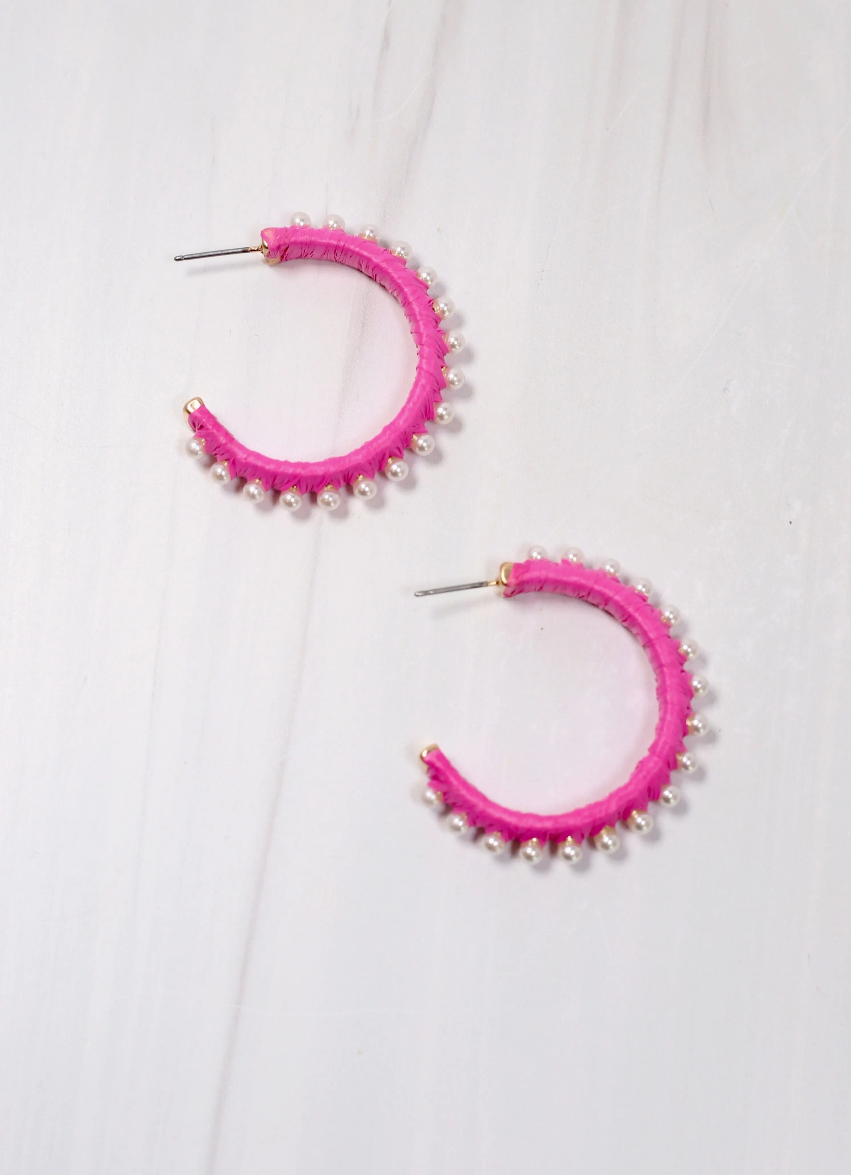 Oakville Pearl Wrapped Hoop Earring HOT PINK